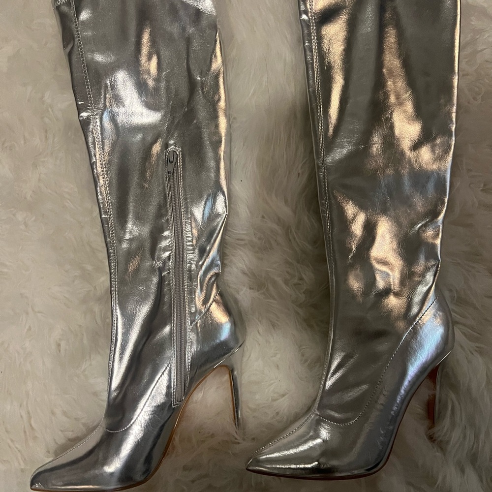 Silver Knee-High Boots